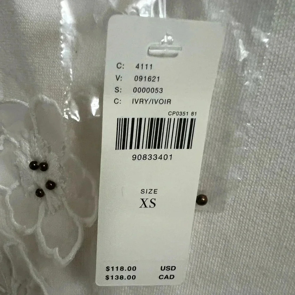 NWT new Anthropologie floral appliqué knit top XS white ivory sleeveless tank - Picture 4 of 17